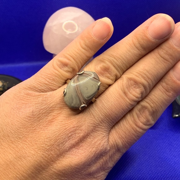 Stunning GENUINE Polychrome Jasper Ring, .925 Sterling Silver Overlay, Size 8.75 - Picture 7 of 13